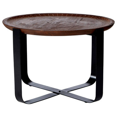 Mango Wood and Black Finish Round Side Table
