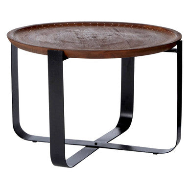 Mango Wood and Black Finish Round Side Table