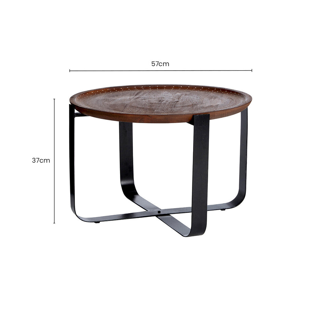Mango Wood and Black Finish Round Side Table