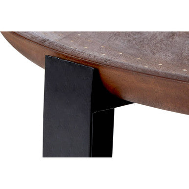 Mango Wood and Black Finish Round Side Table