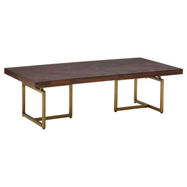Acacia Veneer Coffee Table with Antique Brass Finish Legs