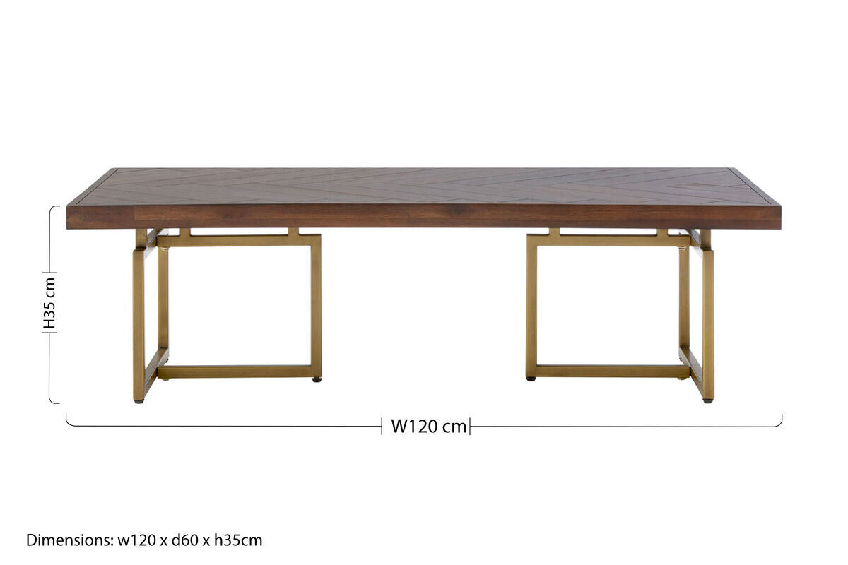 Acacia Veneer Coffee Table with Antique Brass Finish Legs