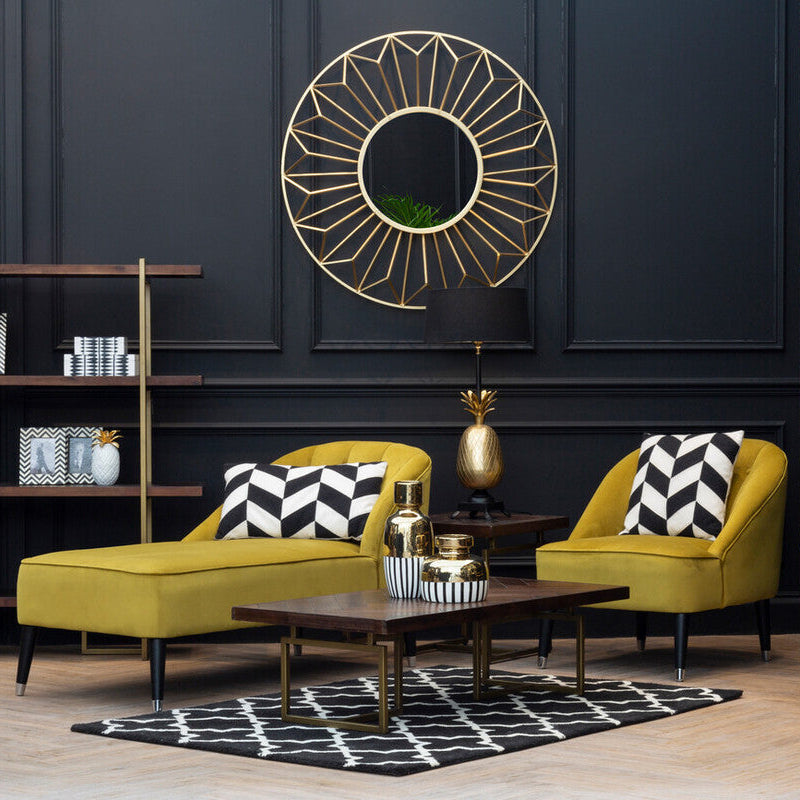Acacia Veneer Coffee Table with Antique Brass Finish Legs