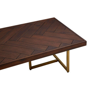 Acacia Veneer Coffee Table with Antique Brass Finish Legs