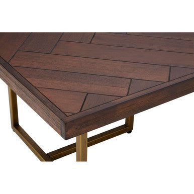 Acacia Veneer Coffee Table with Antique Brass Finish Legs