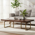 Acacia Veneer Coffee Table with Antique Brass Finish Legs