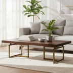 Acacia Veneer Coffee Table with Antique Brass Finish Legs