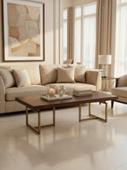 Acacia Veneer Coffee Table with Antique Brass Finish Legs
