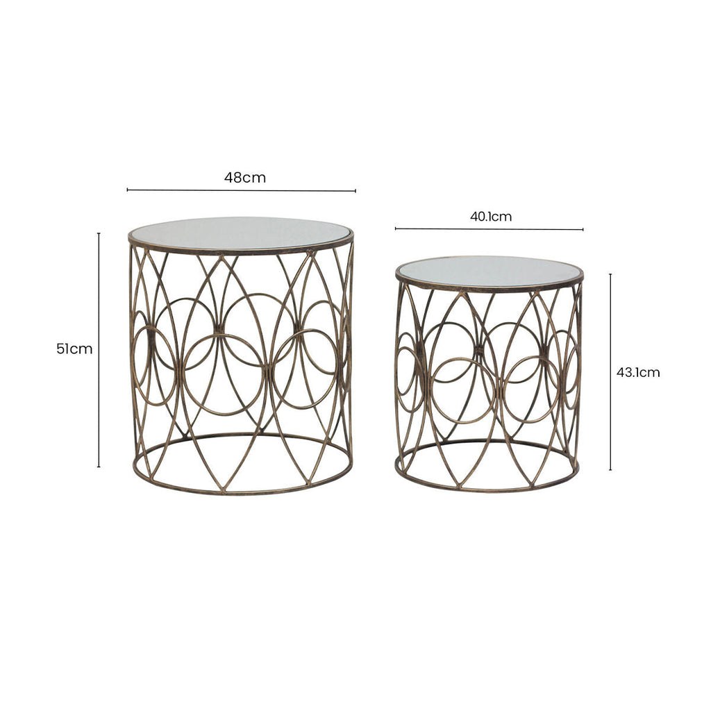 Antique Copper Finish Set of 2 Round Side Tables