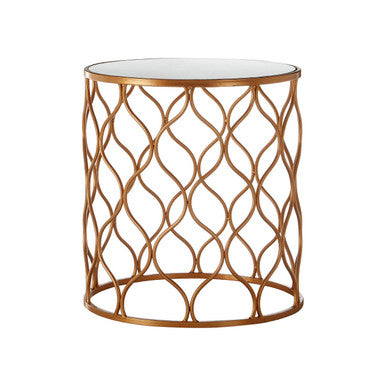 Copper Finish Set of 2 Round Side Tables with Arabesque Design