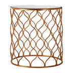 Copper Finish Set of 2 Round Side Tables with Arabesque Design