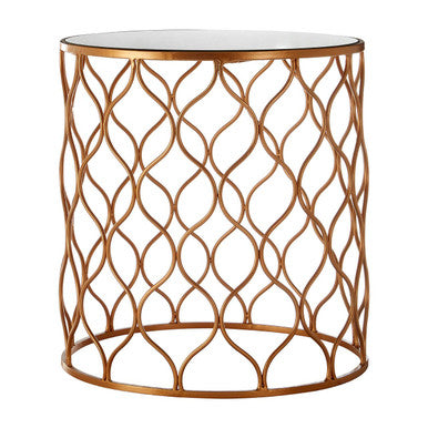 Copper Finish Set of 2 Round Side Tables with Arabesque Design