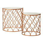Copper Finish Set of 2 Round Side Tables with Arabesque Design