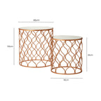 Copper Finish Set of 2 Round Side Tables with Arabesque Design