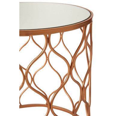 Copper Finish Set of 2 Round Side Tables with Arabesque Design