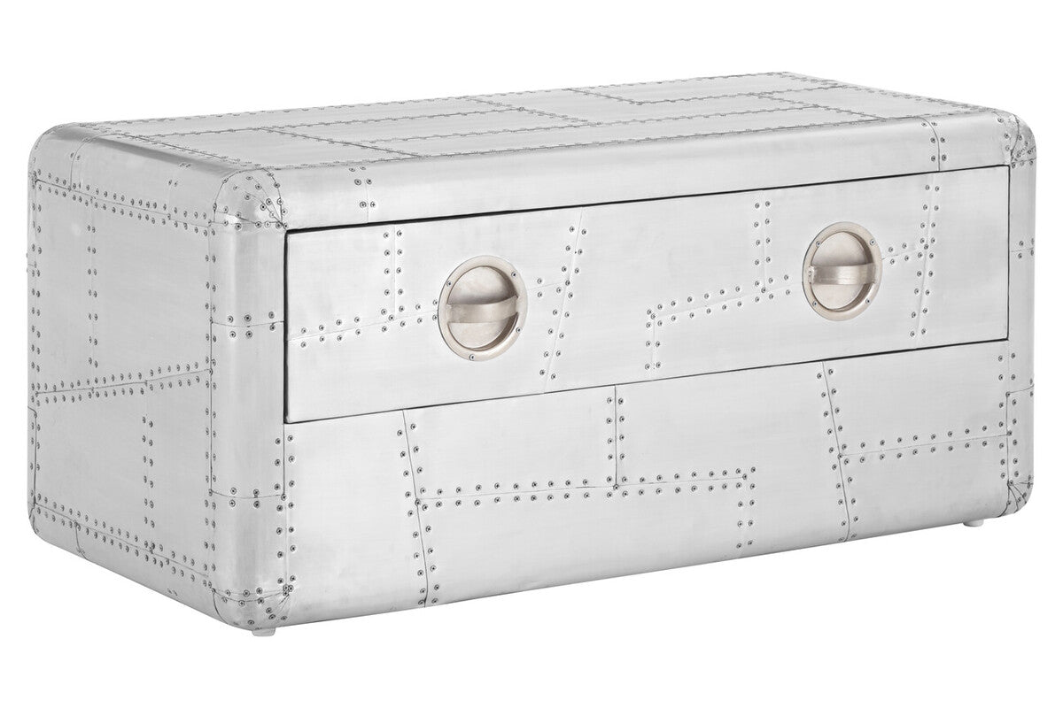 Silver Aluminium Plated Mango Wood Coffee Table with Sliding Storage Drawer
