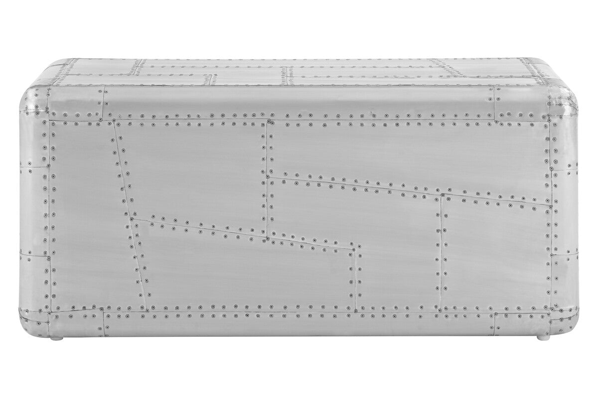Silver Aluminium Plated Mango Wood Coffee Table with Sliding Storage Drawer