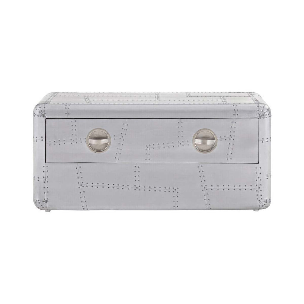 Silver Aluminium Plated Mango Wood Coffee Table with Sliding Storage Drawer