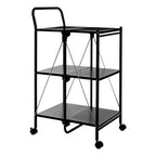 Black Rectangular Folding Kitchen Trolley with 3 Shelves