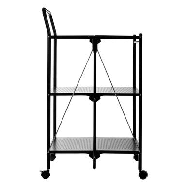 Black Rectangular Folding Kitchen Trolley with 3 Shelves