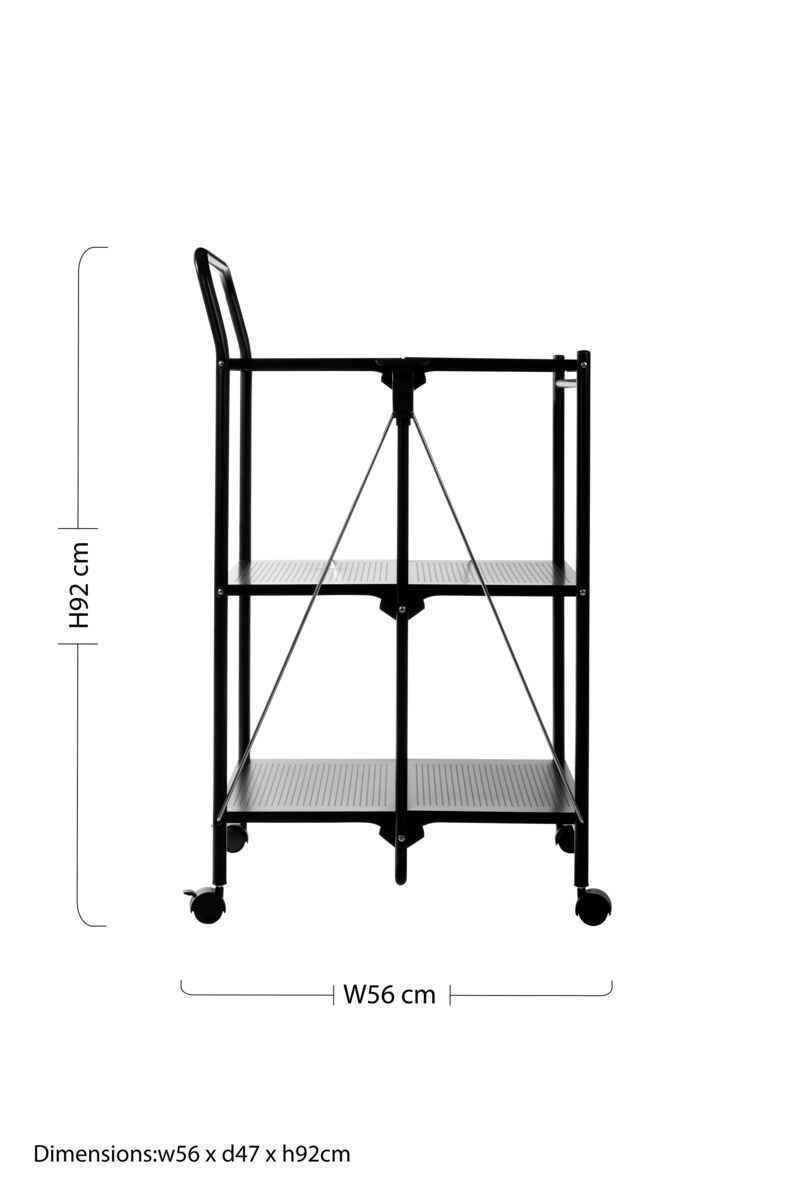 Black Rectangular Folding Kitchen Trolley with 3 Shelves