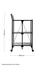 Black Rectangular Folding Kitchen Trolley with 3 Shelves