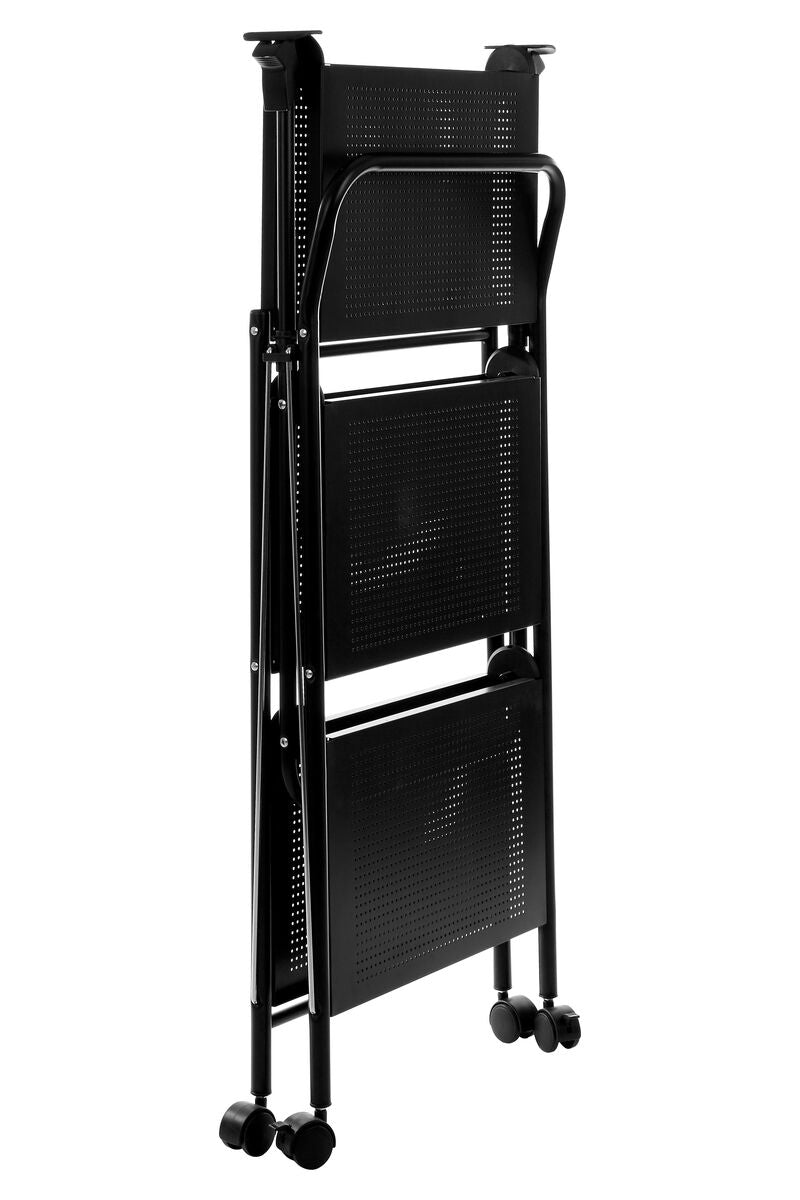 Black Rectangular Folding Kitchen Trolley with 3 Shelves