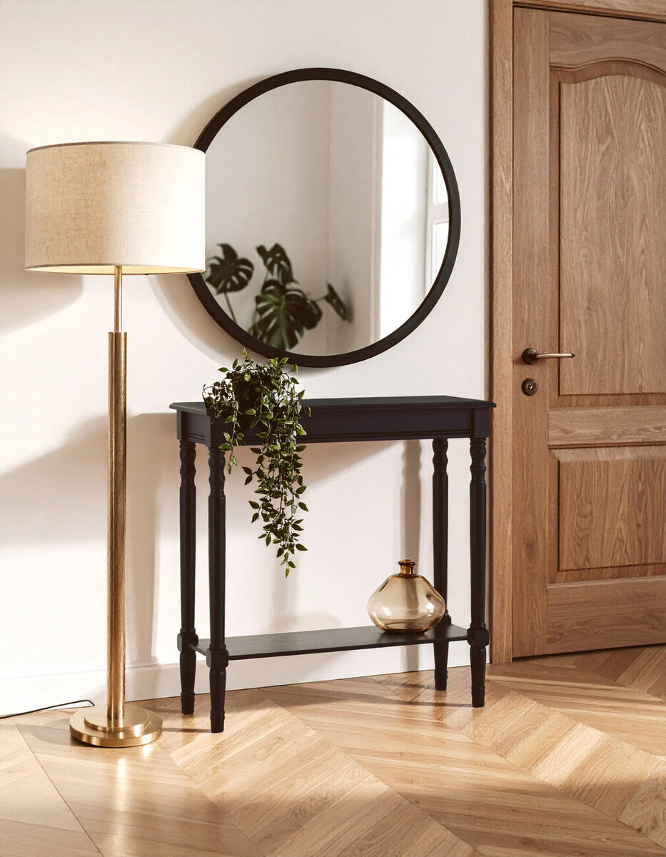 Black Wooden Console Table with Lower Shelf
