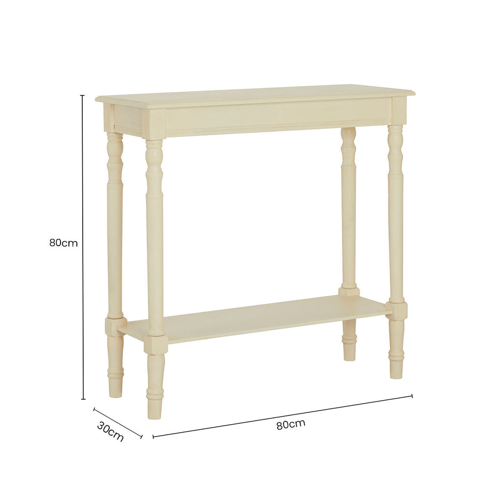 Ivory Wooden Console Table with Lower Shelf