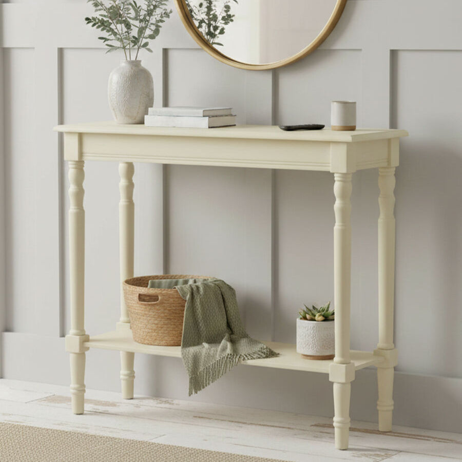 Ivory Wooden Console Table with Lower Shelf