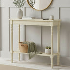 Ivory Wooden Console Table with Lower Shelf