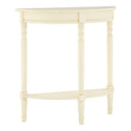 Ivory Wooden Half Moon Console Table with Lower Shelf