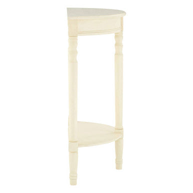 Ivory Wooden Half Moon Console Table with Lower Shelf