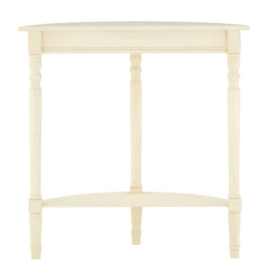 Ivory Wooden Half Moon Console Table with Lower Shelf