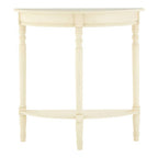 Ivory Wooden Half Moon Console Table with Lower Shelf