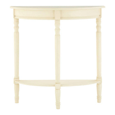 Ivory Wooden Half Moon Console Table with Lower Shelf