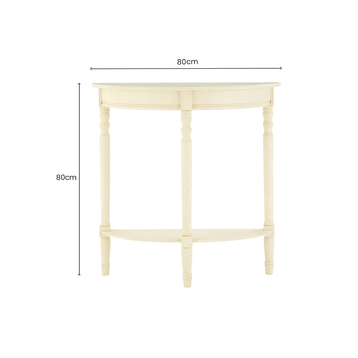 Ivory Wooden Half Moon Console Table with Lower Shelf