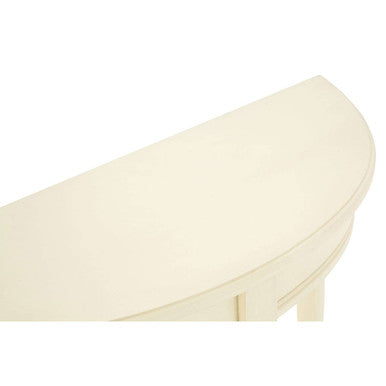 Ivory Wooden Half Moon Console Table with Lower Shelf