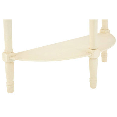 Ivory Wooden Half Moon Console Table with Lower Shelf