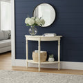 Ivory Wooden Half Moon Console Table with Lower Shelf