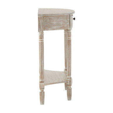 Natural Wash Wooden Half Moon 1 Drawer Console Table with Lower Shelf