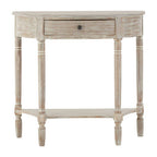 Natural Wash Wooden Half Moon 1 Drawer Console Table with Lower Shelf