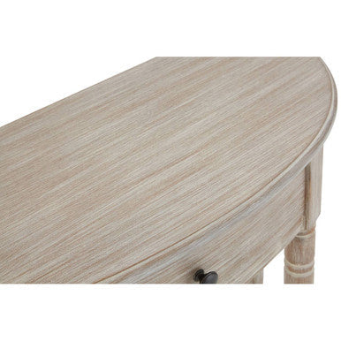 Natural Wash Wooden Half Moon 1 Drawer Console Table with Lower Shelf