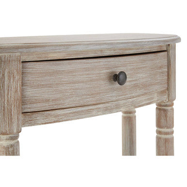 Natural Wash Wooden Half Moon 1 Drawer Console Table with Lower Shelf