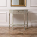 Natural Wash Wooden Half Moon 1 Drawer Console Table with Lower Shelf