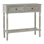 Grey Wash Wooden 2 Drawer Console Table with Lower Shelf