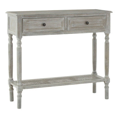 Grey Wash Wooden 2 Drawer Console Table with Lower Shelf