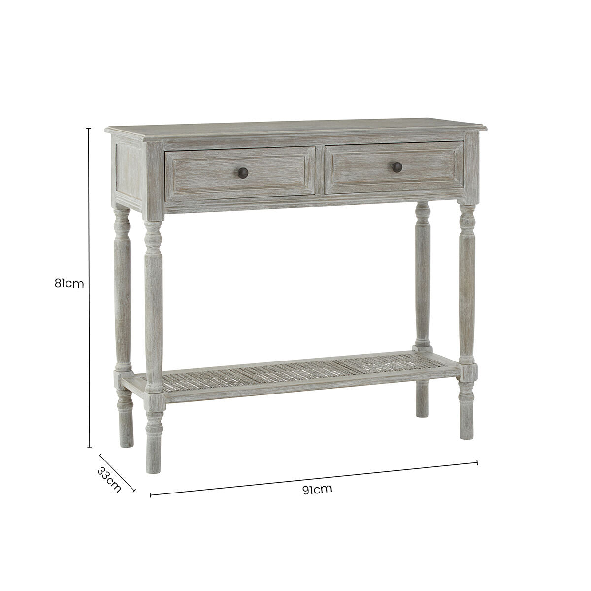 Grey Wash Wooden 2 Drawer Console Table with Lower Shelf