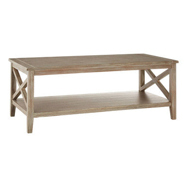 Natural Wash Wooden Coffee Table with Lower Shelf