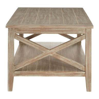 Natural Wash Wooden Coffee Table with Lower Shelf